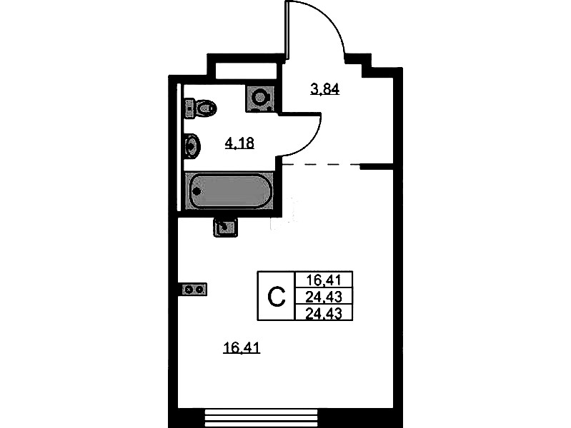 Квартира студия 24.43 м², 1/9 эт., ЖК «GloraX Новоселье»
